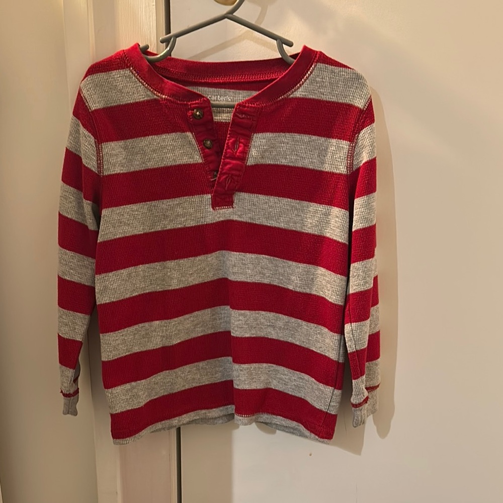 Carter's Red and Gray Striped Long Sleeve Tee